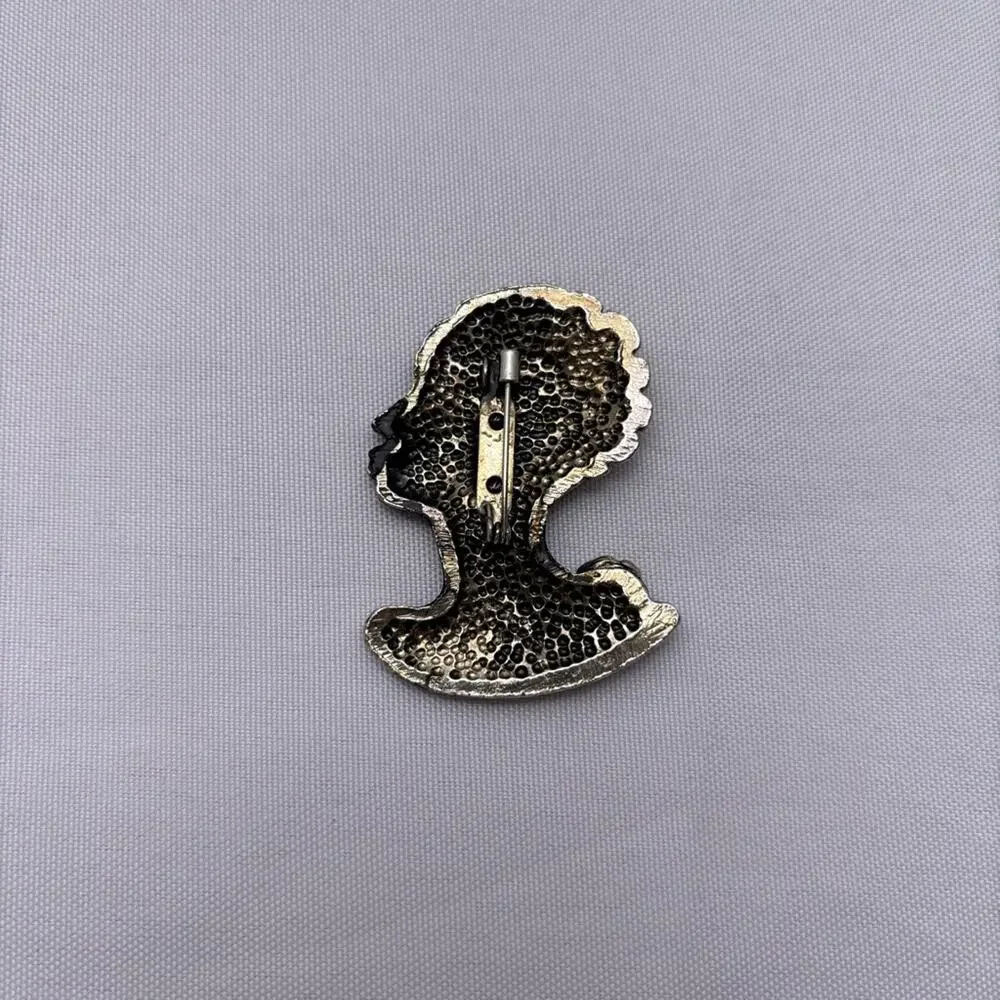 Vintage African Black and Silver Women's Pin Brooch